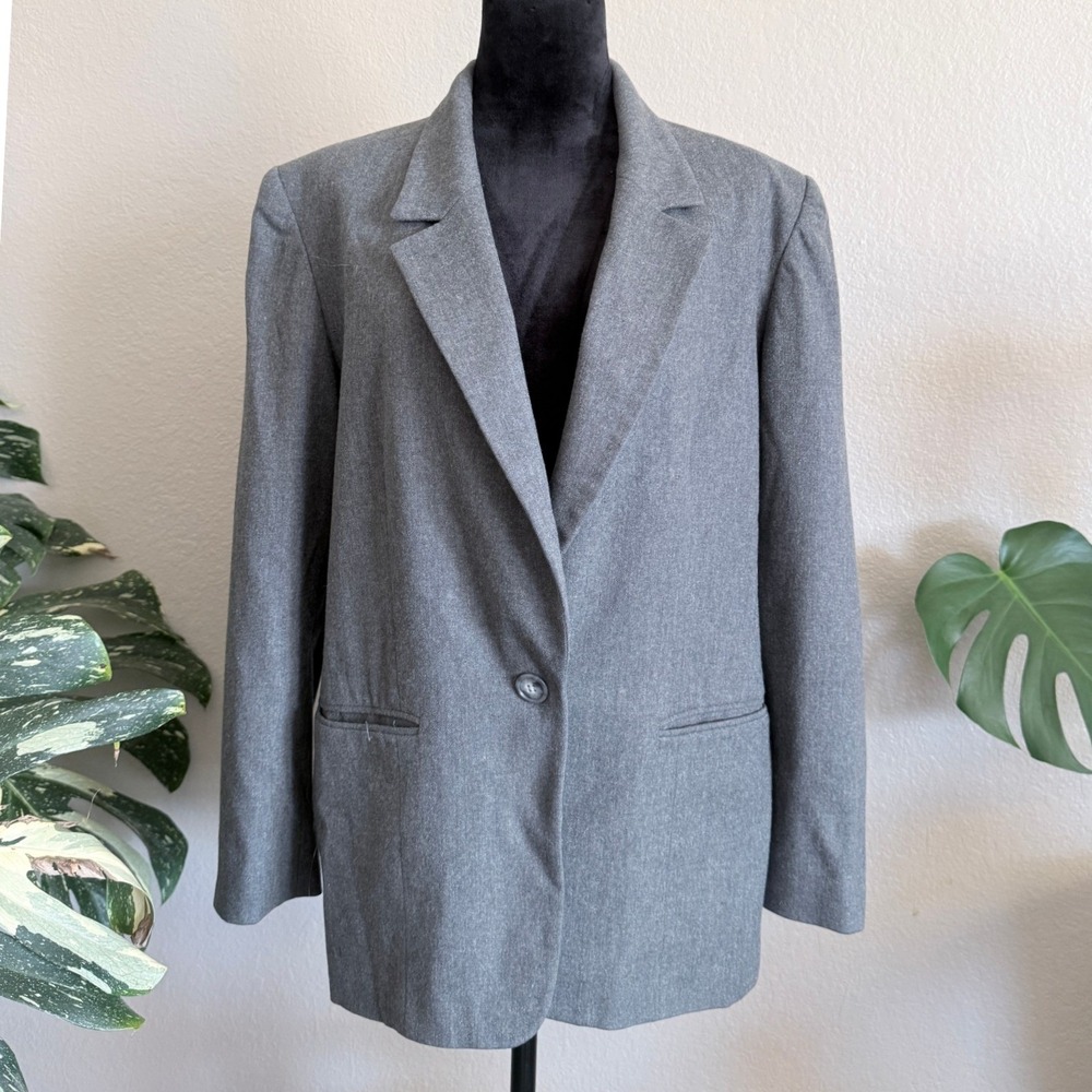 Pendleton Womens Gray 100% Wool Single Button Blazer Jacket Size 12 Oversized